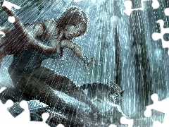 Wilk, Deszcz, Tomb Raider, Lara Croft