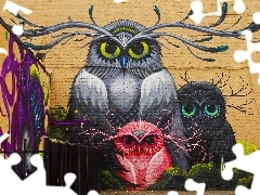 Sowy, Graffiti, Kolorowe