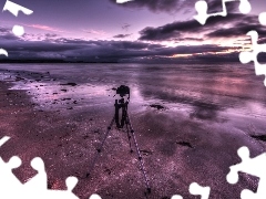 Statyw, Aparat fotograficzny, Plaża, Morze