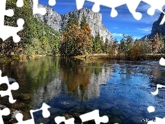 Rzeka Merced, El Capitan, Góry, Stany Zjednoczone, Las, Kal