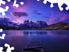 Pomost, Jezioro, Góry, Chile, Zniszczony, Patagonia, Masyw