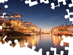 Statki, Port, Niemcy, Dźwigi, Hamburg