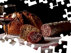 Kieliszek, Kiełbasa, Kompozycja, Wino, Chleb