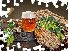 Chmiel, Kufel, Beczka, Kompozycja, Zboże, Piwo