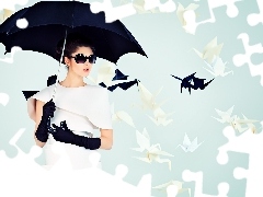 Moda, Okulary, Kobieta, Parasol
