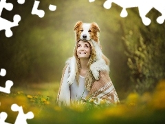 Rozmyte, Border collie, Łąka, Kobieta, Tło, Pies