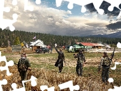 Żołnierze, Farma, Gra, Drzewa, Far Cry 5