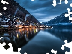Jezioro Hallstattersee, Domy, Miasteczko Hallstatt, Góry Al
