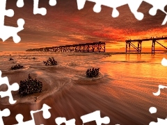 Zachód słońca, Morze Północne, Anglia, Hartlepool