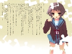 krótkie włosy, duże oczy, Suzumiya Haruhi No Yuuutsu