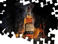 Deski, Jim Beam Bourbon Devils Cut 90, Kieliszki, Butelka, Dym, Whisky