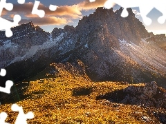Szczyty, Góry Alpy, Włochy, Trawa, Dolomity