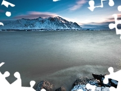 Jezioro Abraham Lake, Góry, Kanada, Ośnieżone