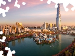 Park rozrywki Lotte World, Budynek Lotte World Tower, Korea Południowa, Jezioro, Seul