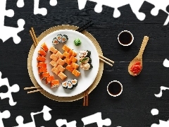Łyżka, Talerz, Sushi, Pałeczki