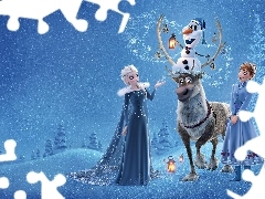 Elsa, Kraina Lodu, Bałwan Olaf, Frozen, Bajka, Anna, Renifer Sven