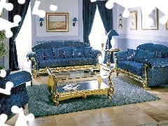 Meble, Niebieskie, Salon, Gościnny