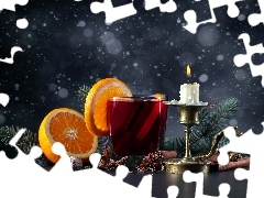 Świeca, Szklanka, Kompozycja, Pomarańcza, Grzane wino