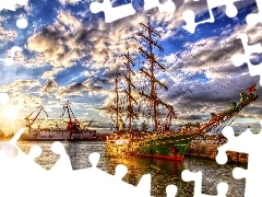 Chmury, Port, Statki, Żaglowiec