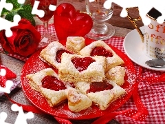 Róża, Marmolada, Stół, Kawa, Ciasteczka, Kieliszki, Walentynki