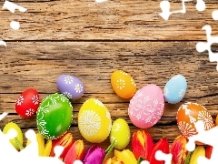 Tulipany, Deski, Kolorowe, Pisanki, Wielkanoc