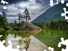 Niemcy, Jezioro Hintersee, Drzewa, Odbicie, Góry Alpy, Bawa