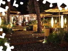Oświetlenie, Restauracja, Ogród