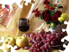 Jabłka, Wino, Chryzantem, Winogrona, Bukiet