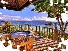 Taras, Widok, Ocean, Drzewo