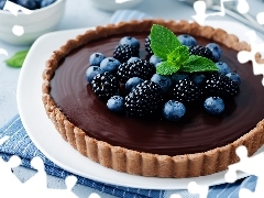 Tarta, Ciastko, Jeżyny, Czekoladowe, Słodycze, Jagody, Talerz