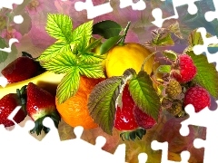 Pomarańcza, Owoce, Maliny, Grafika, Cytryna, Truskawki