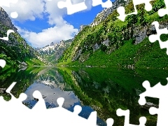 Góry Alpy, Gmina Rute, Chmury, Kanton Appenzell Innerrhoden, Szwajcaria, Jezioro Falensee, Odbicie