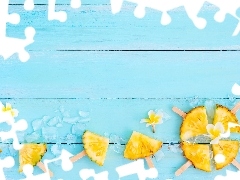 Ćwiartki, Kwiaty, Deski, Plumeria, Lodu, Plastry, Ananas, K