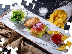 Hamburger, Keczup, Frytki, Sałatka