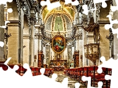 Włochy, Wnętrze, Zdobienia, Ołtarz, Ławki, Miejscowość