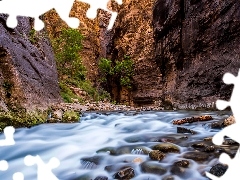 Park Narodowy Zion, Stany Zjednoczone, Skały, Rzeka Virgin River, Kanion Zion Narrows, Stan Utah