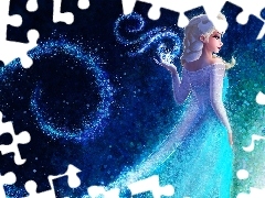 Frozen, Bajka, Elsa, Niebieskie tło, Postać, Kraina lodu