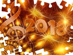 2018, Klucz wiolinowy, Fajerwerki, Nowy Rok, Sylwester