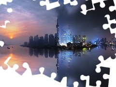 Wieża Oriental Pearl Tower, Drapacze chmur, Odbicie, Wschó