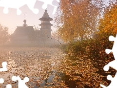 Jezioro Onega, Mgła, Drewniana, Karelia, Kaplica, Jesień,