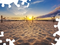 Niebo, Siatki, Piasek, Słońce, Plaża
