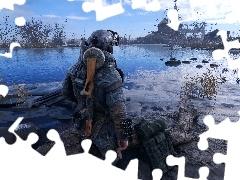 Jezioro, Ruiny, Metro Exodus, Żołnierz, Gra