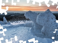 Zima, Zaśnieżone, Drzewa, Góry