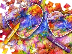 Kredki, Grafika, Tło, Serca, Kolorowe