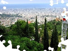 Panorama, Drzewa, Barcelona, Hiszpania