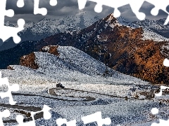 Dolomity, Prowincja Belluno, Droga, Góry, Zima, Góry, Wło