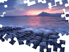 Zachód słońca, Morze, Wieś Elgol, Szkocja, Wyspa Skye, Skały