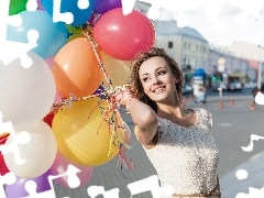 Balony, Kobieta, Uśmiech