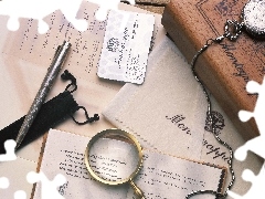 Zegarek, Dokumenty, Lupa, Długopis, Montegrappa