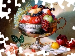 Grafika, Owoce, Srebrna, Patera